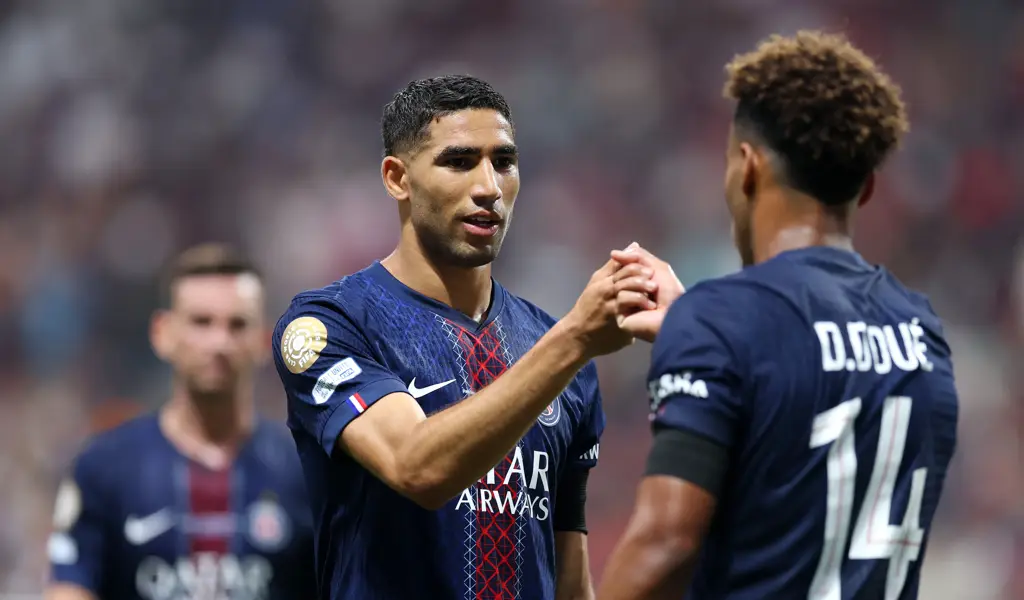 Hakimi-celebrates-with-Doue Semifinais do Mundial de Clubes 2025: Fluminense, Chelsea, PSG e Real Madrid em Busca do Título