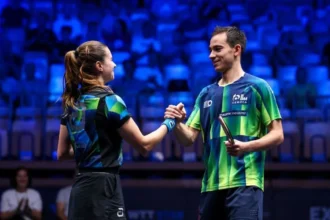 Hugo Calderano e Bruna Takahashi