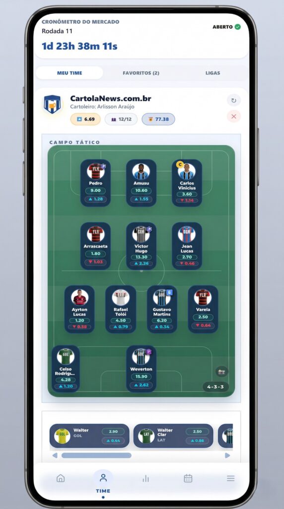 Tela-Time-572x1024 App CartolaNews: novidades para acompanhar esportes