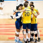 Seleção Brasileira comemorando ponto decisivo
