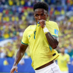 Vinícius Júnior comemora gol no Brasil 3 a 0 Escócia pela Copa 2026