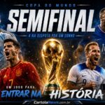 Argentina, França, Espanha e Inglaterra levantando a taça da Copa do Mundo