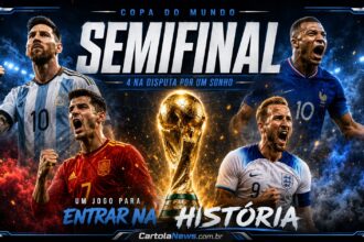 Argentina, França, Espanha e Inglaterra levantando a taça da Copa do Mundo