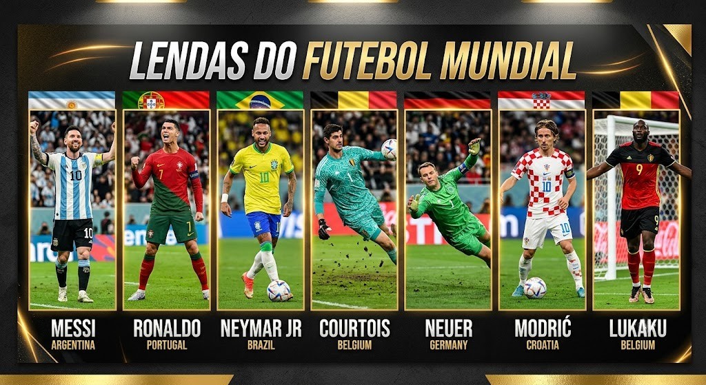 Messi-Cristiano-Ronaldo-Neymar-Lukaku-Courtois-Neuer-e-Modric Última Copa dos ídolos: The Last Dance da Copa