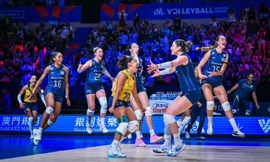 Brasil na final da VNL após vencer a Itália no tie-break.
