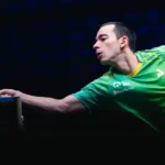 Hugo Calderano durante uma partida no Smash da Europa.