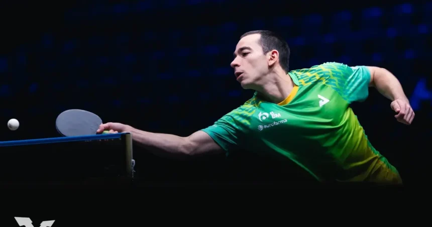 Hugo Calderano durante uma partida no Smash da Europa.