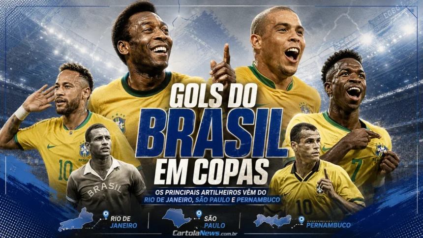Ronaldo, Pelé, Neymar, Vinícius Júnior, Vavá e Rivaldo