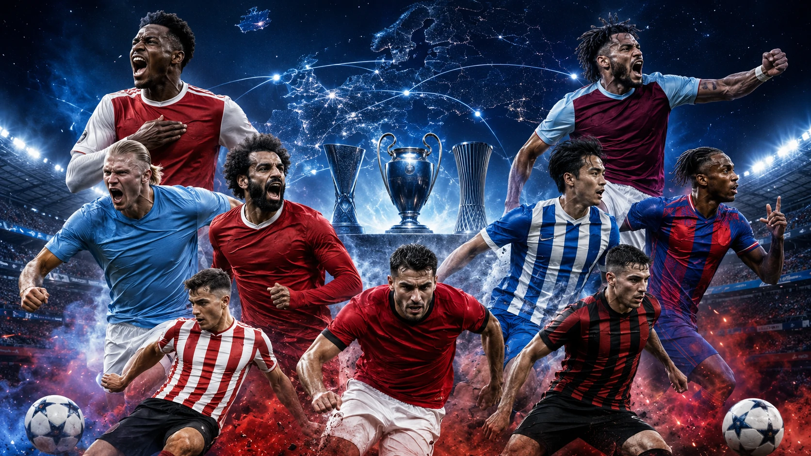 montagem com clubes ingleses disputando competições europeias