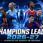 montagem ilustrativa da Champions League com diferentes clubes europeus