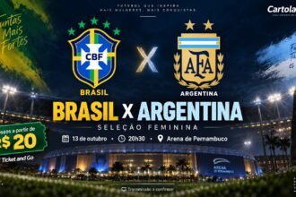 Brasil x Argentina em Pernambuco será disputado na Arena em outubro.