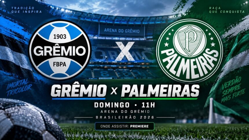 Grêmio x Palmeiras pelo Brasileirão 2026 na Arena do Grêmio.