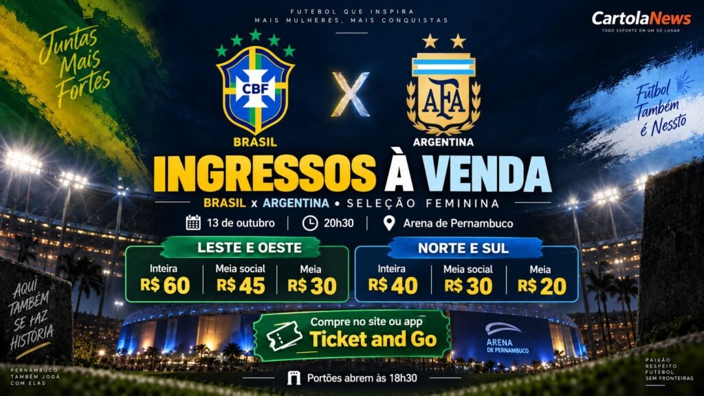 Ingressos para Brasil x Argentina custam a partir de R$ 20 em Pernambuco.