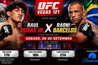 UFC Vegas 121 com Raul Rosas Jr. x Raoni Barcelos neste sábado.