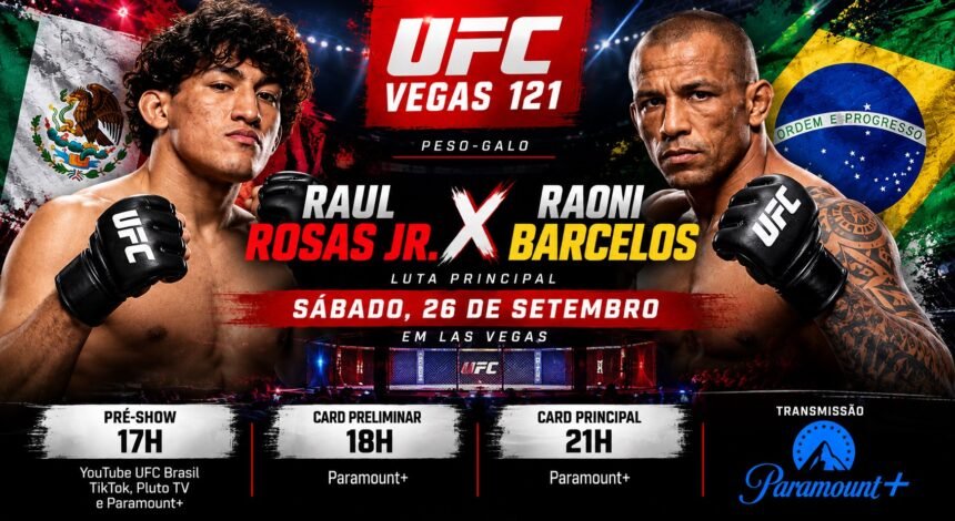 UFC Vegas 121 com Raul Rosas Jr. x Raoni Barcelos neste sábado.