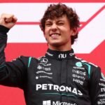 Kimi Antonelli comemora vitória no GP de Monza 2026