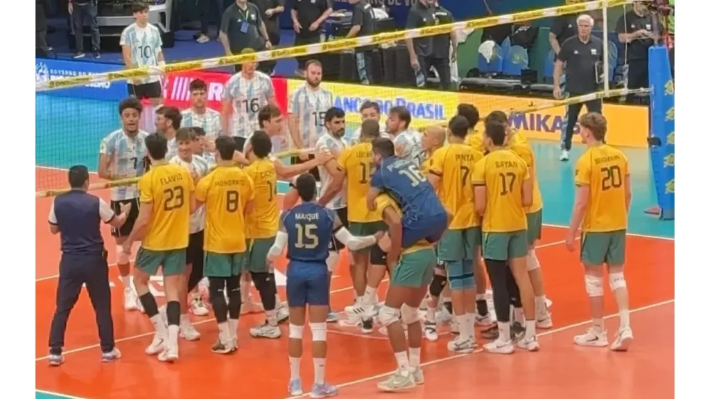 momento da comemoração brasileira após a vitória sobre a Argentina