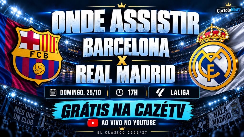 Barcelona x Real Madrid onde assistir grátis ao vivo no YouTube pela LaLiga.
