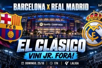 Barcelona x Real Madrid pelo Campeonato Espanhol 2026 com transmissão gratuita.