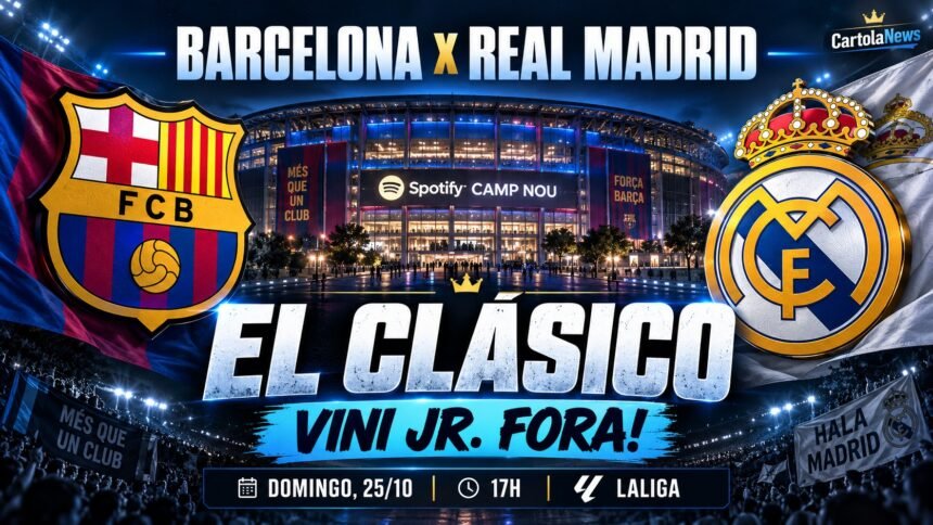 Barcelona x Real Madrid pelo Campeonato Espanhol 2026 com transmissão gratuita.