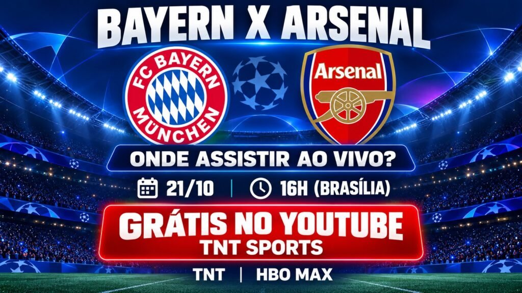 Bayern x Arsenal onde assistir ao vivo e grátis no YouTube pela Champions League 202627.