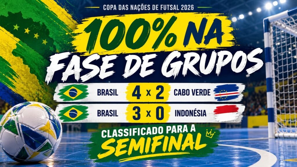 Brasil chega invicto à semifinal da Copa das Nações de Futsal.