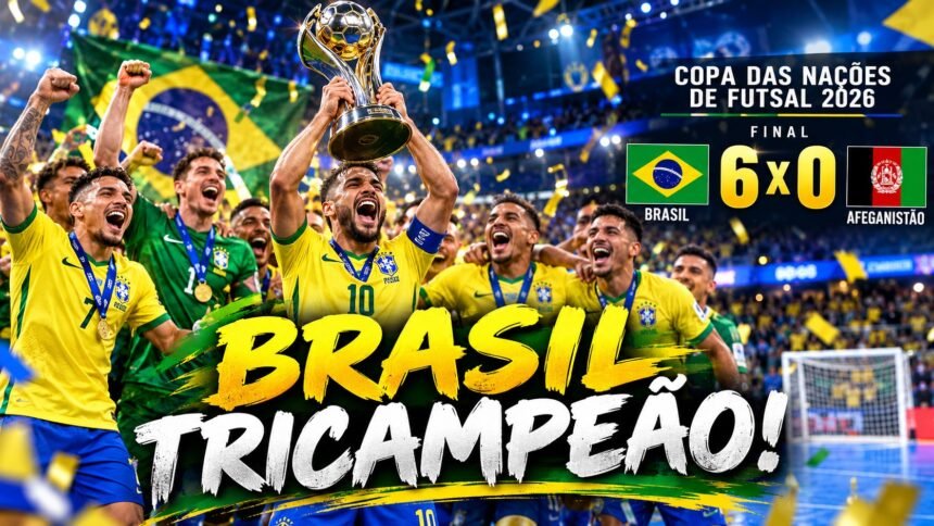Brasil tricampeão no futsal após golear Afeganistão por 6 a 0 na Copa das Nações 2026.