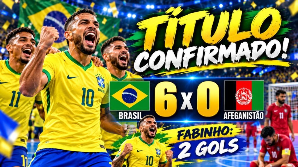 Brasil vence Afeganistão por 6 a 0 e conquista a Copa das Nações de Futsal.
