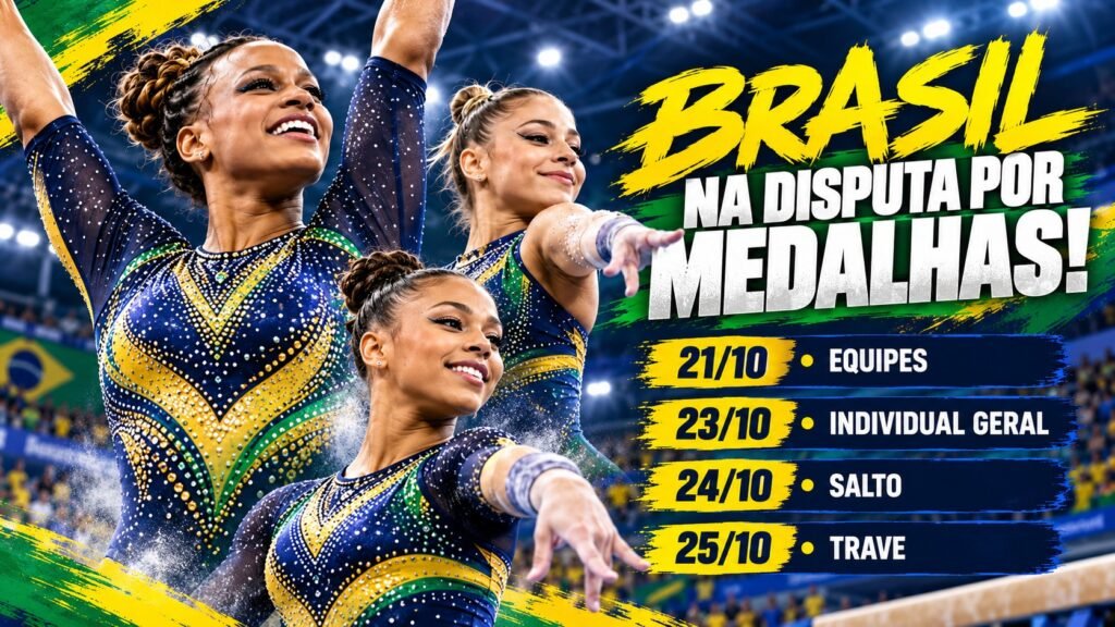 Calendário das finais brasileiras com Rebeca Andrade, Flávia Saraiva e Lorrane Oliveira no Mundial 2026.