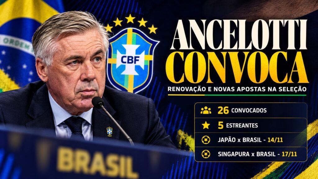 Carlo Ancelotti anuncia novidades na Seleção Brasileira para novembro de 2026.