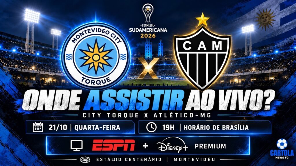 City Torque x Atlético-MG onde assistir ao vivo em 21 de outubro, às 19h, pela ESPN e Disney+ Premium.