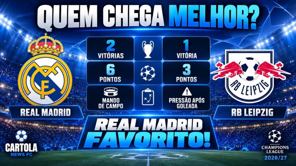 Comparação entre Real Madrid e RB Leipzig antes da terceira rodada da Champions League 202627.
