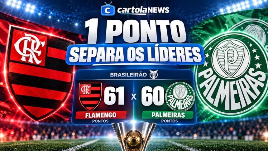 Flamengo e Palmeiras separados por um ponto no Brasileirão 2026.