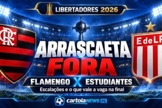 Flamengo x Estudiantes pela semifinal da Libertadores 2026 com Arrascaeta fora da decisão.