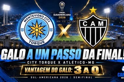 Montevideo City Torque x Atlético-MG pela semifinal da Sul-Americana 2026, com o Galo em vantagem por 3 a 0.