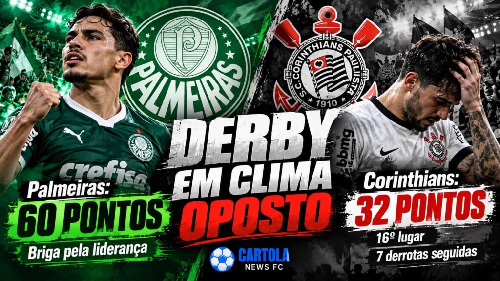 Palmeiras e Corinthians chegam ao Derby em situações opostas no Brasileirão 2026.