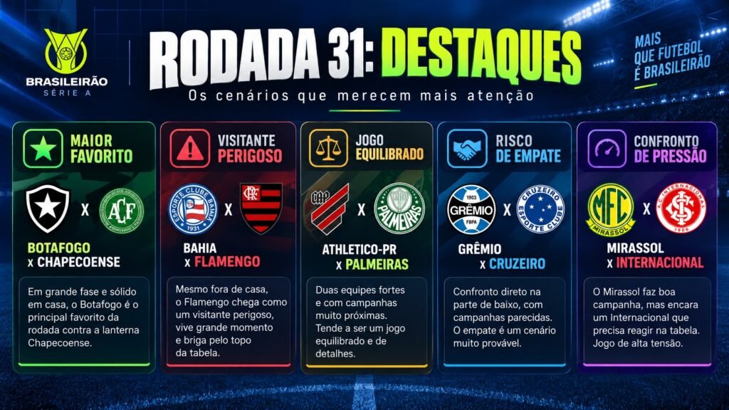 Probabilidades da Rodada 31 do Campeonato Brasileiro 2026.