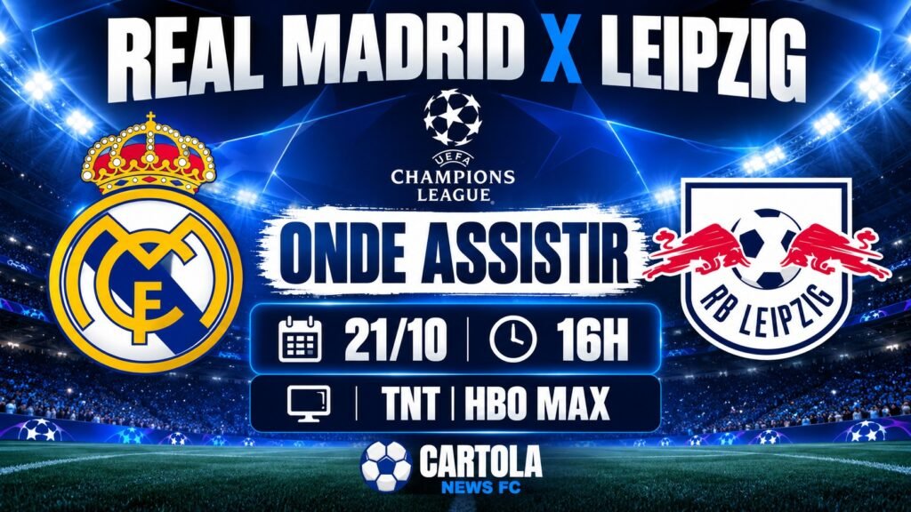 Real Madrid x Leipzig onde assistir ao vivo pela Champions League nesta quarta-feira.