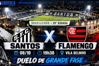Santos x Flamengo pela 29ª rodada do Brasileirão na Vila Belmiro.