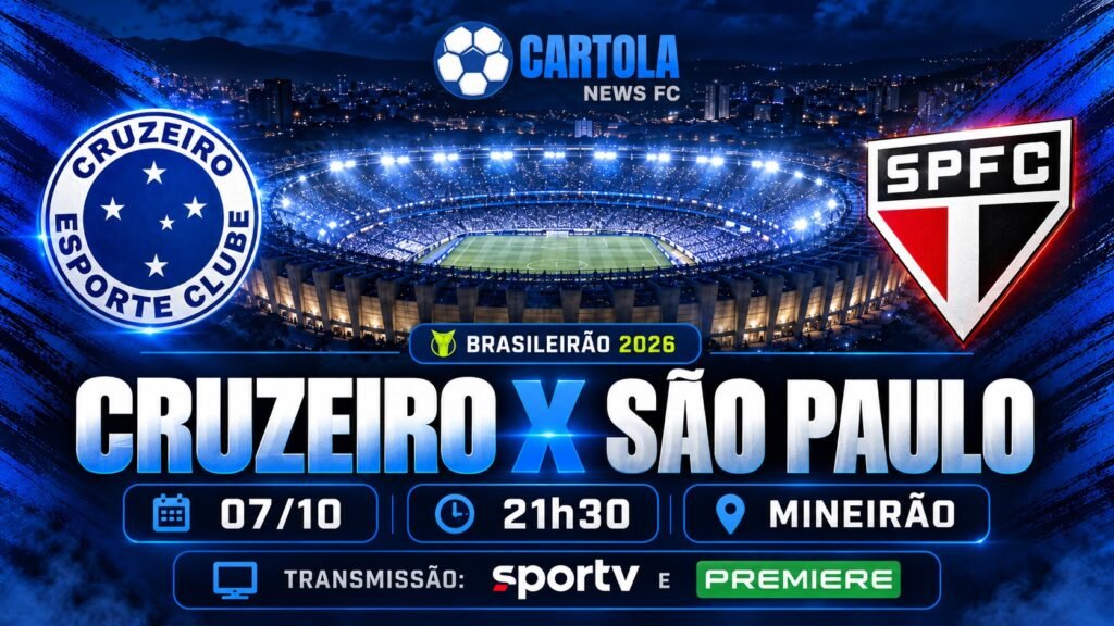 arte com Cruzeiro x São Paulo, horário e transmissão