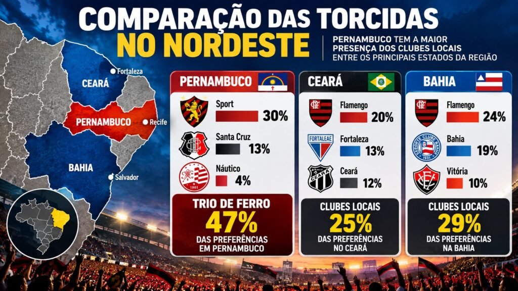 mapa do Nordeste comparando Pernambuco, Ceará e Bahia