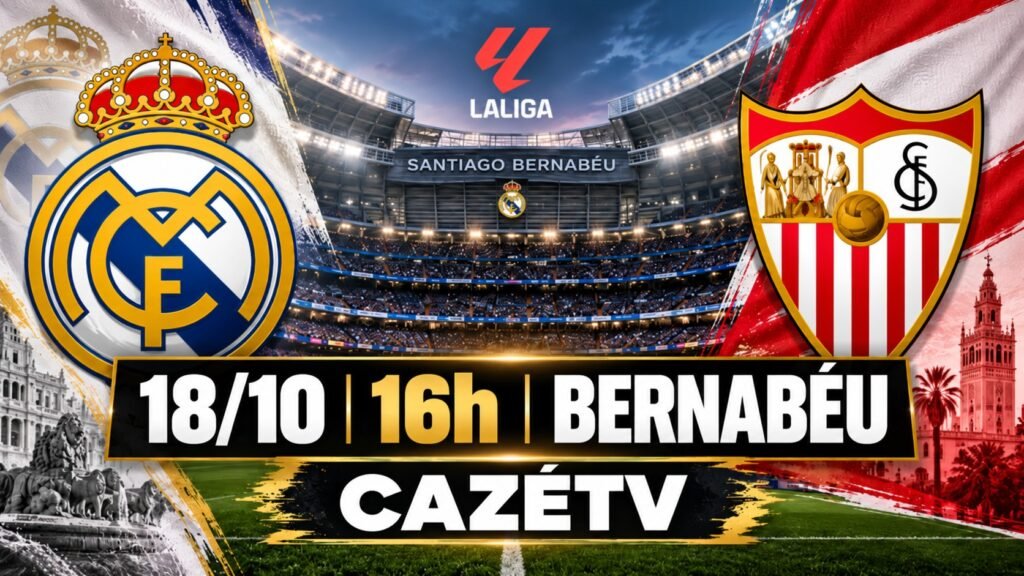 onde assistir Real Madrid x Sevilla ao vivo neste domingo.